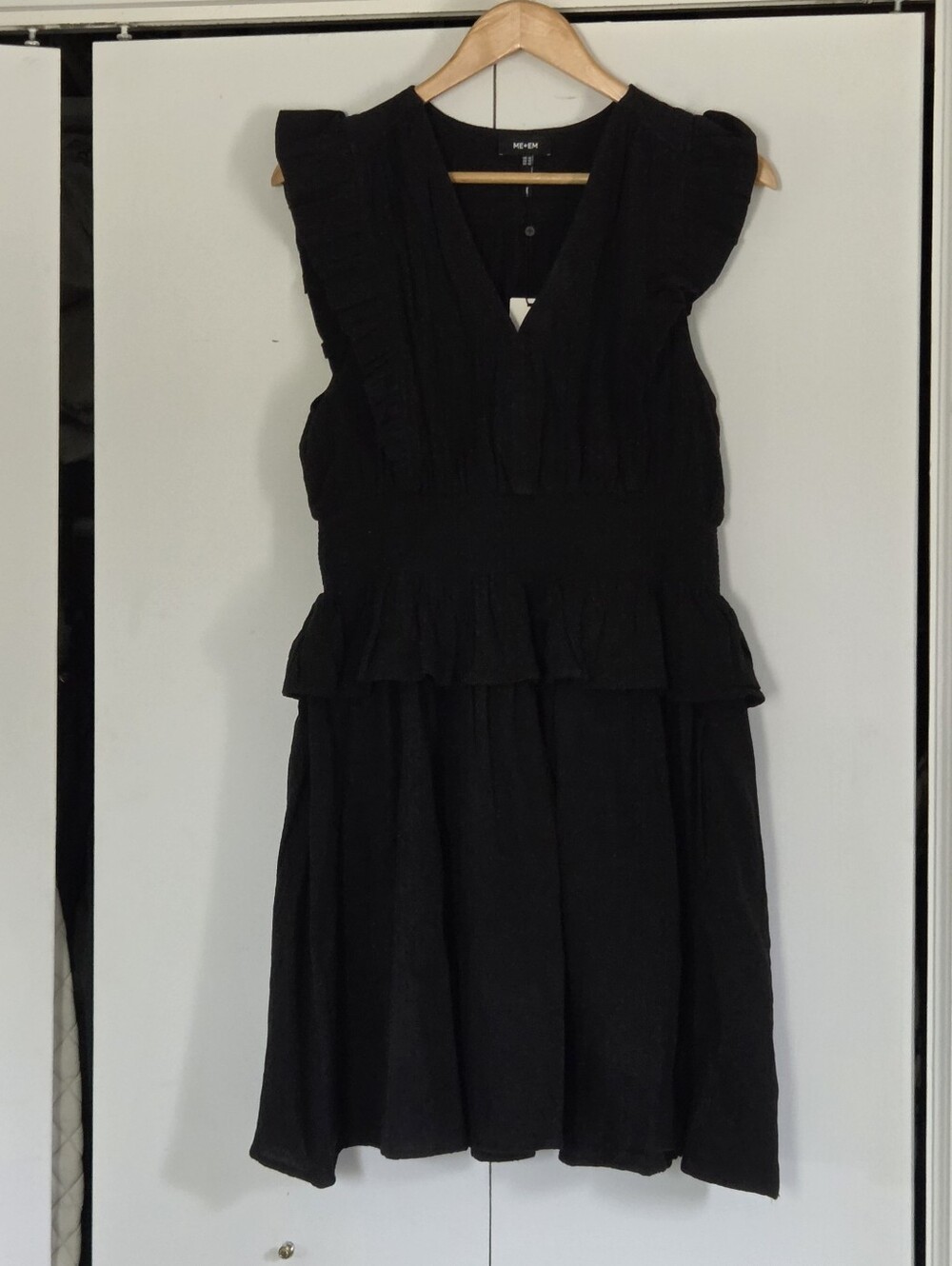 ME+EM Black Ruffled V-Neck Sleeveless Dress